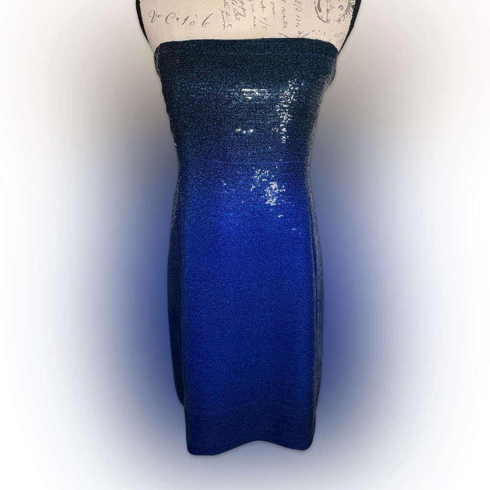 Kay Unger Strapless Blue Sequin Dress